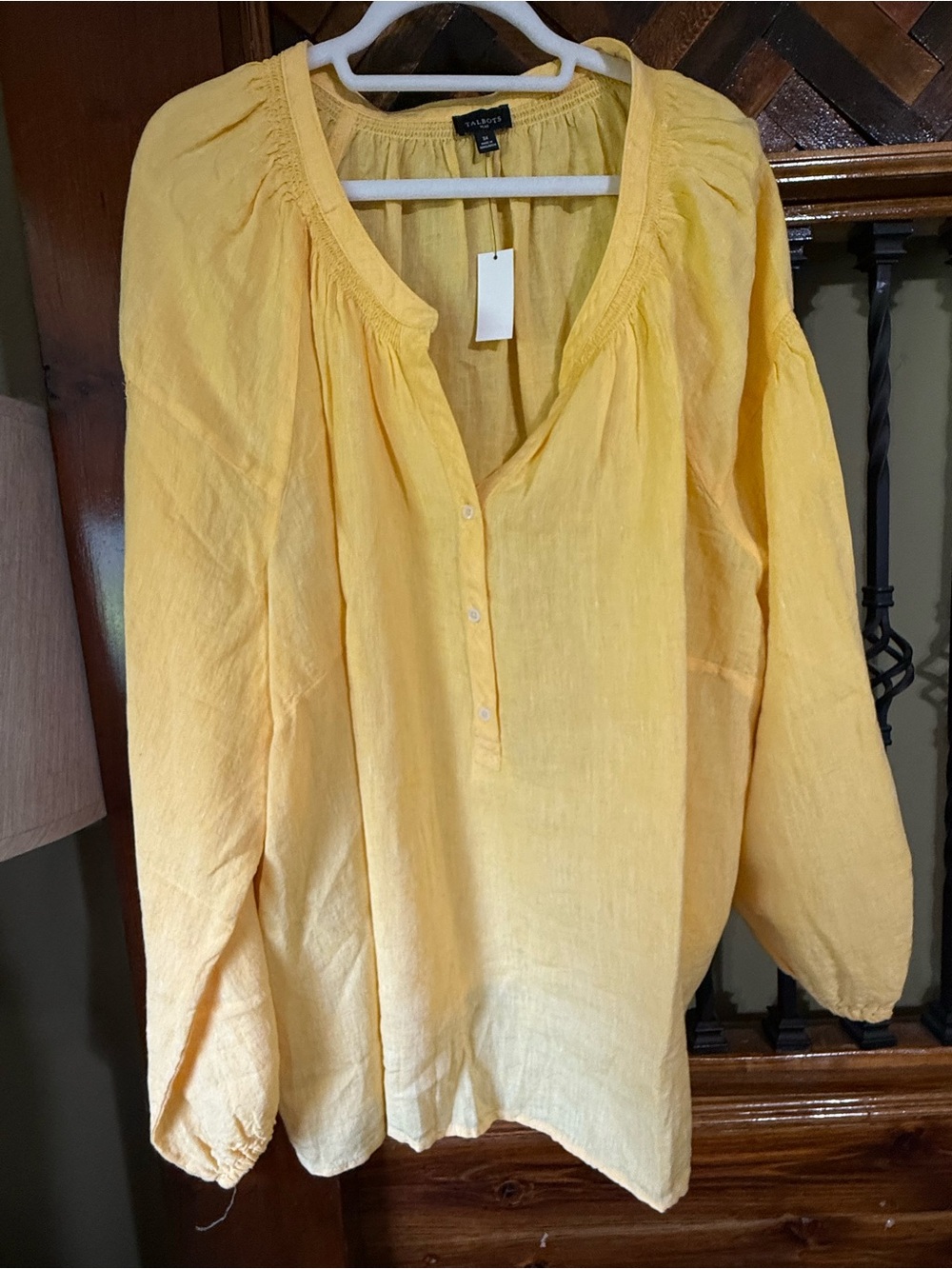 Talbots Pale Yellow Linen Peasant Top